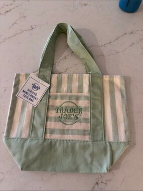 Trader Joe's Mint Green Striped Canvas Tote